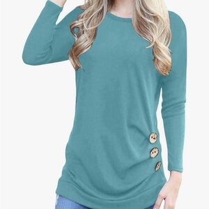 Elegant Turquoise Casual Long Sleeve Women's Top with Button Detail NWT